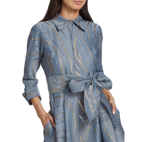 Rickie Freeman for Teri Jon NWT 6 Jacquard Metallic Abstract Dress Gown Blue - Picture 2 of 15